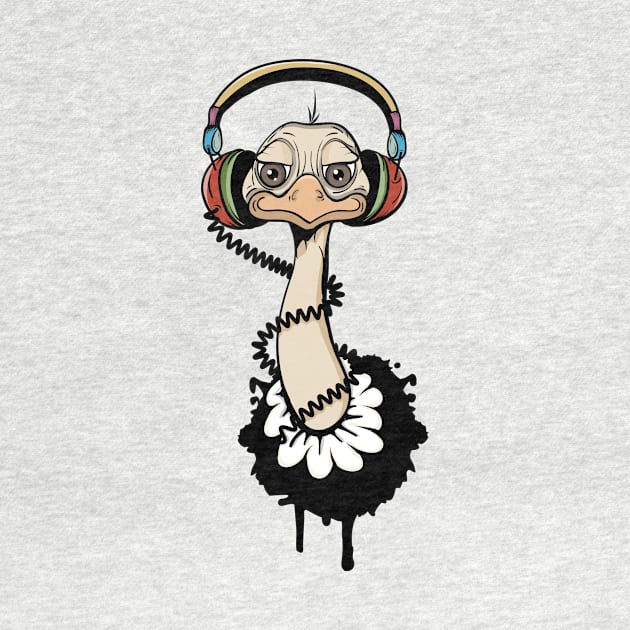 An ostrich with headphones by Kisho